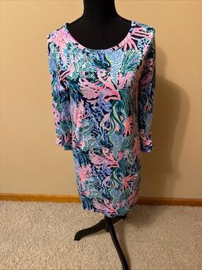 Lilly Pulitzer Blue, Pink & Green Coral-Print Long Sleeve Shift Dress